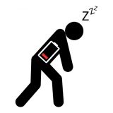 drawing of person feeling drained and tired with image of low batter in it's torso