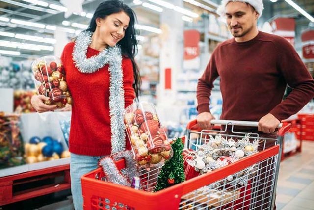 couple shopping at Target for Christmas